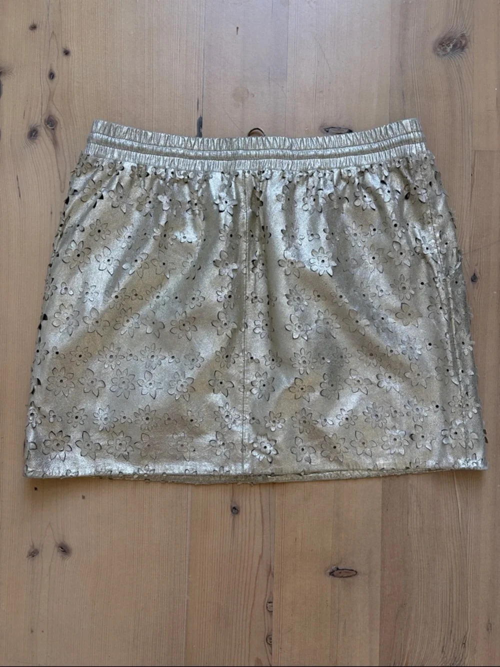 Anthropologie / Liefsdottir 100% Genuine Leather Gold Floral Metallic Skirt - 8